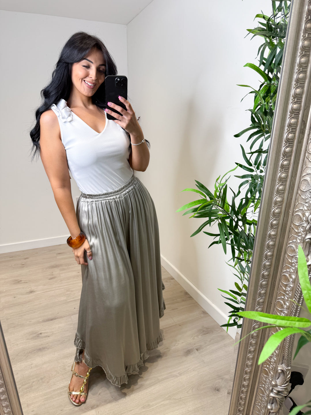 Satin Wide Leg Trousers - Mocha