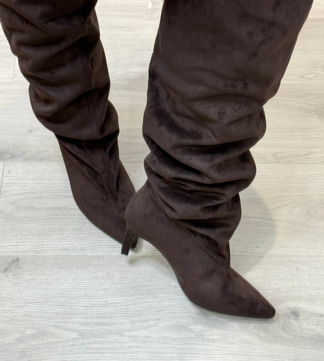 Chocolate Faux Suede Gathered Boots