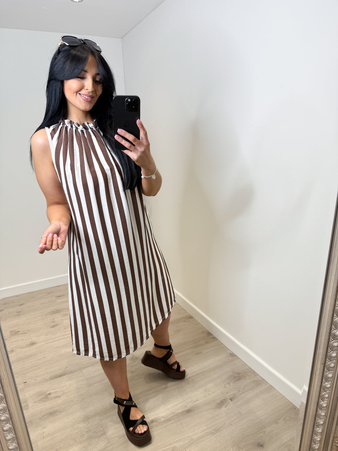 Stripe Dress - White/Chocolate