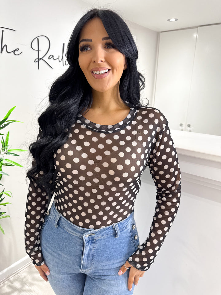 Polka dot Mesh Top - Black/White