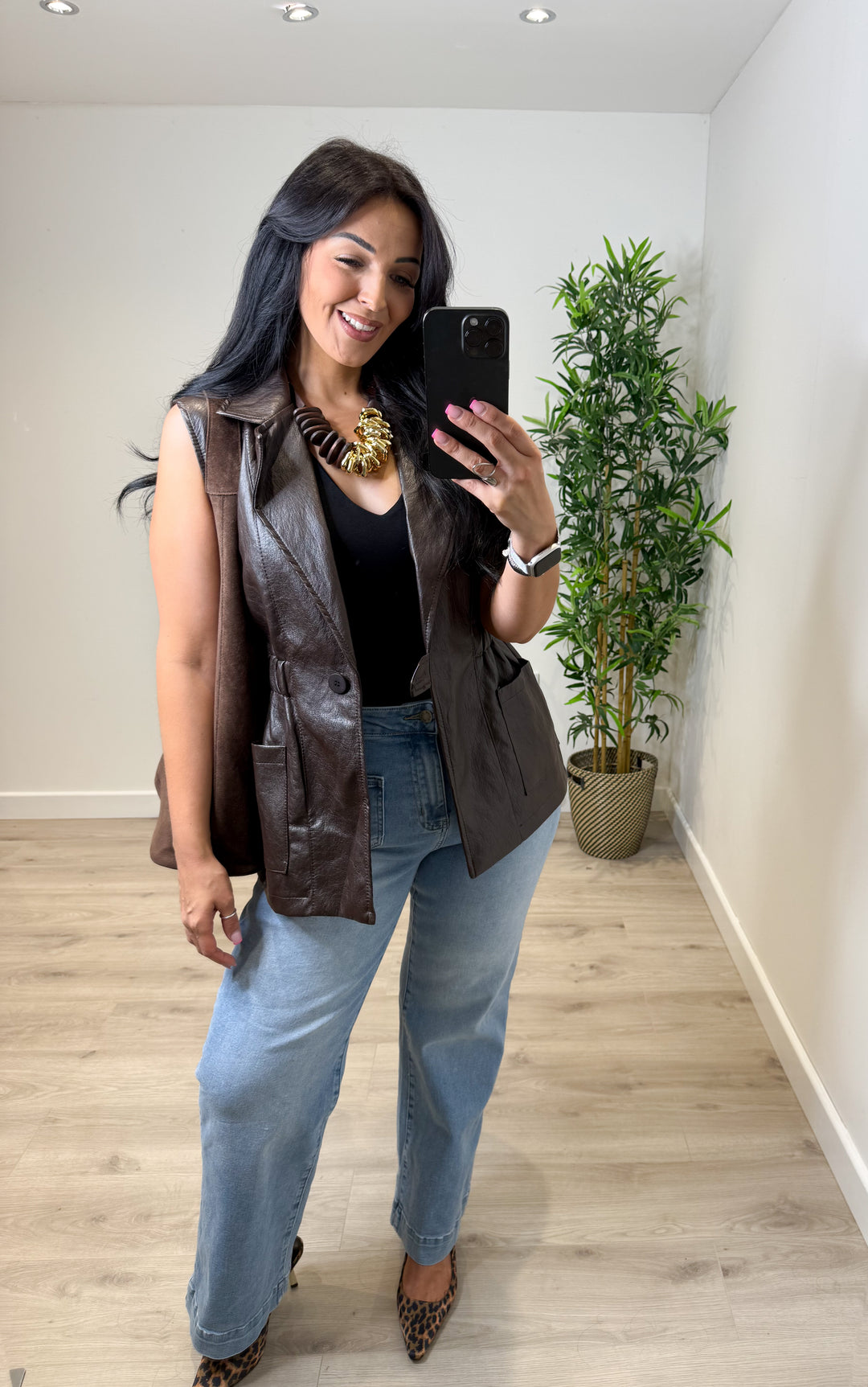 PU Waistcoat - Chocolate