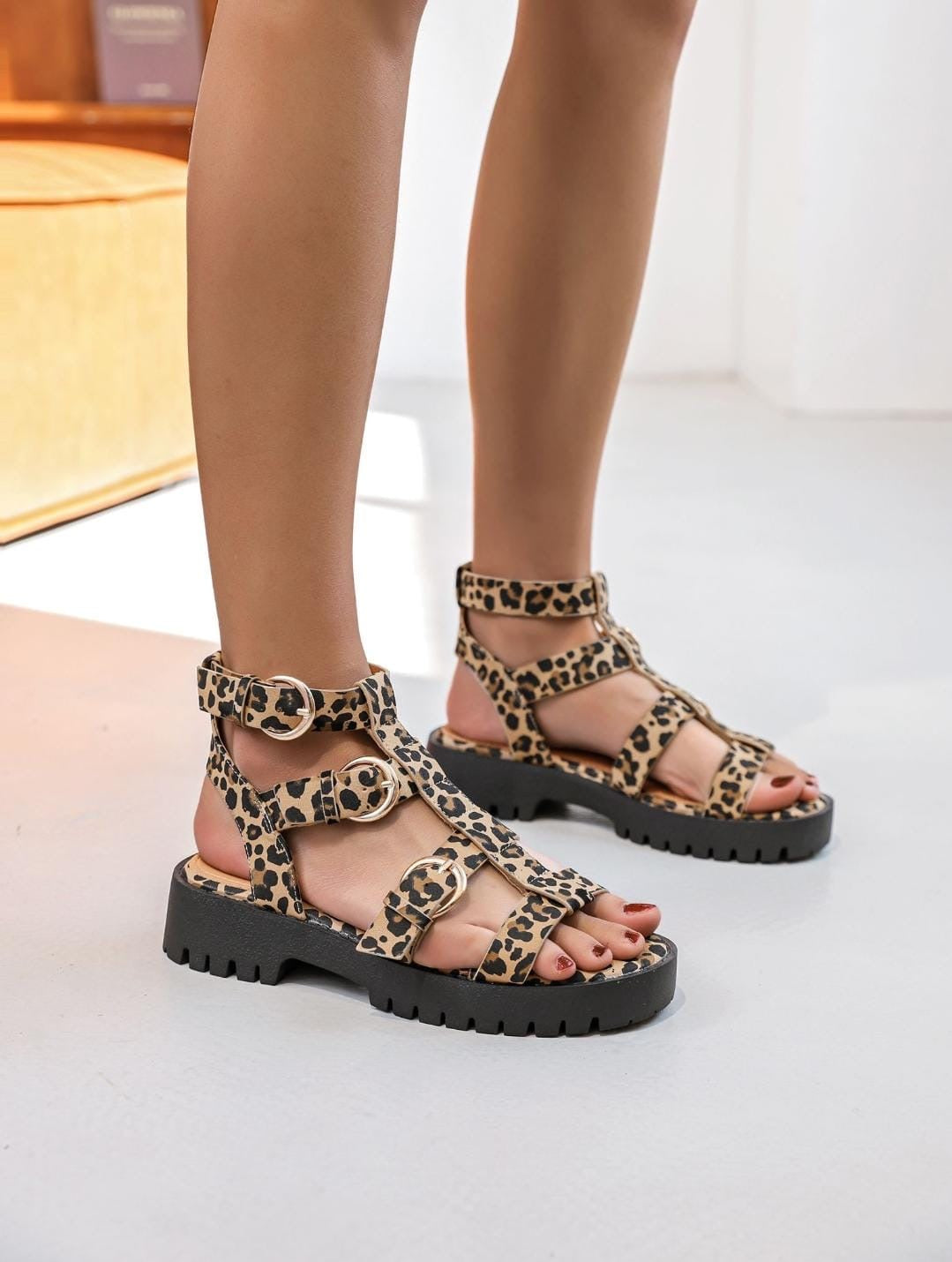Leopard Gladiator Sandals - Size 6 Only