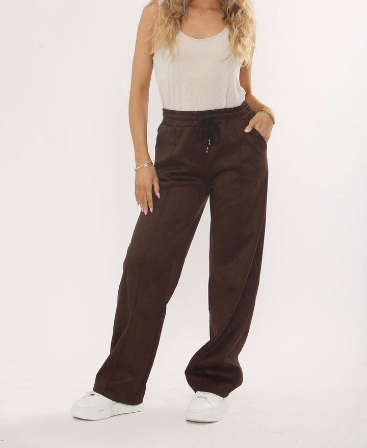 Suede Wide Leg Jogger - Chocolate