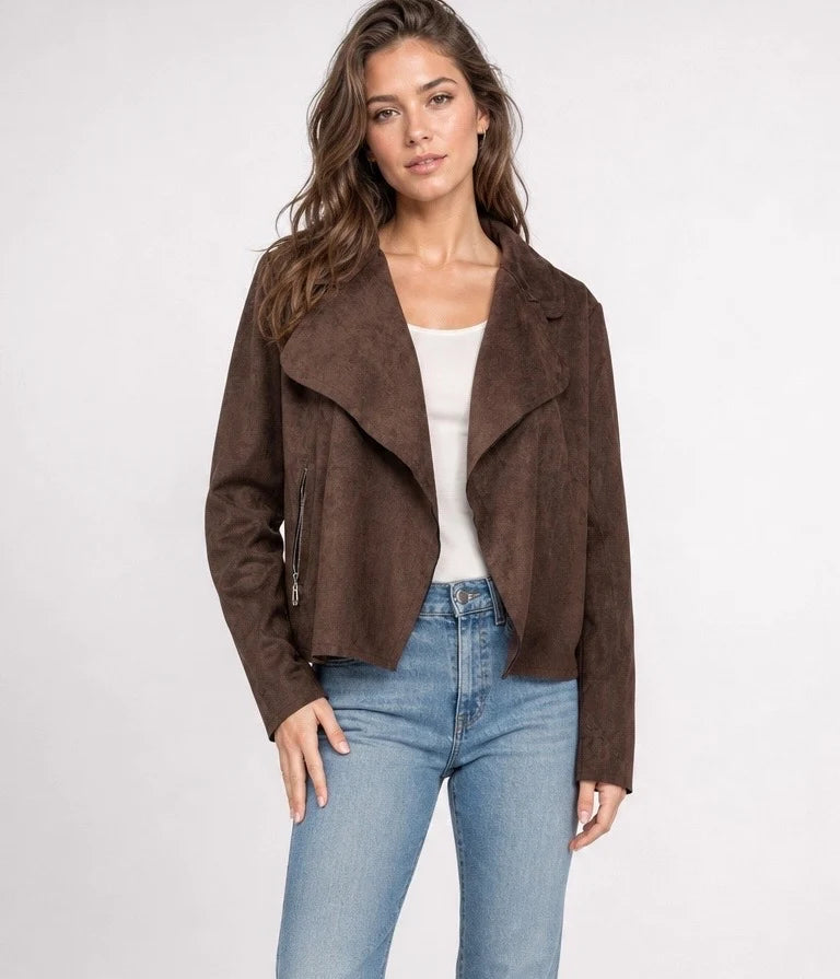 Soft Faux Suede Jacket - Chocolate