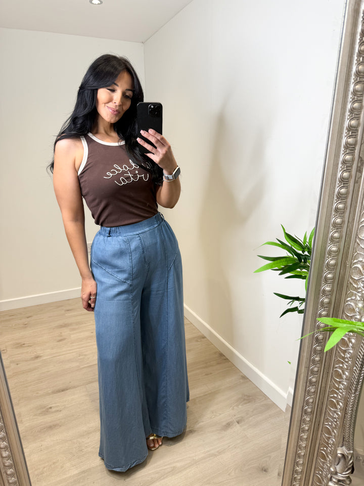 Denim Wide Leg Palazzo Pants