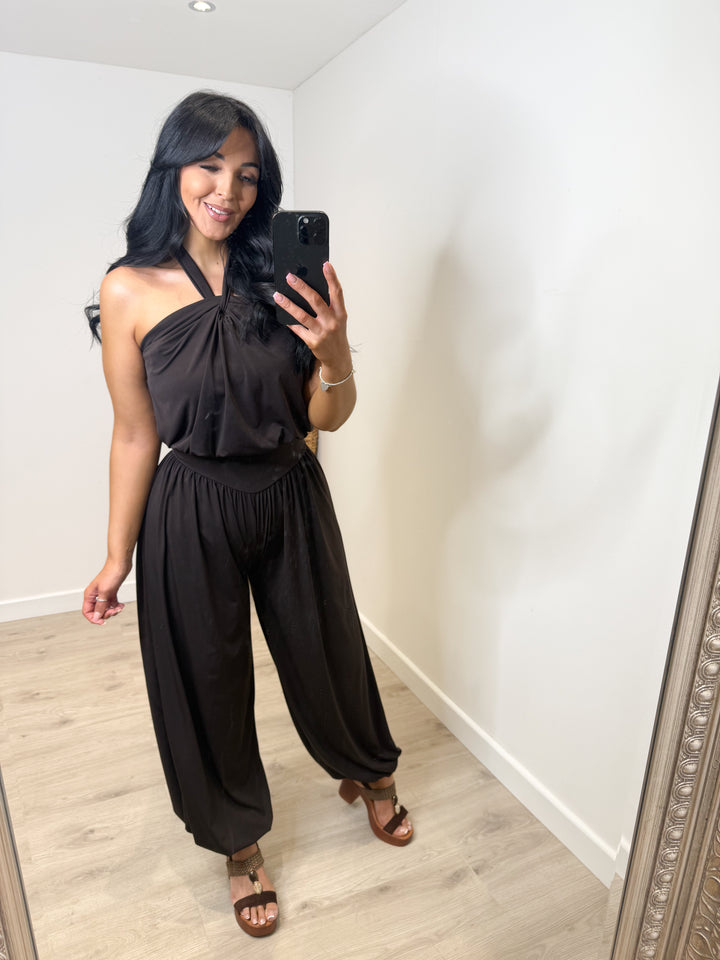 Cody Halter Neck Jumpsuit - Chocolate