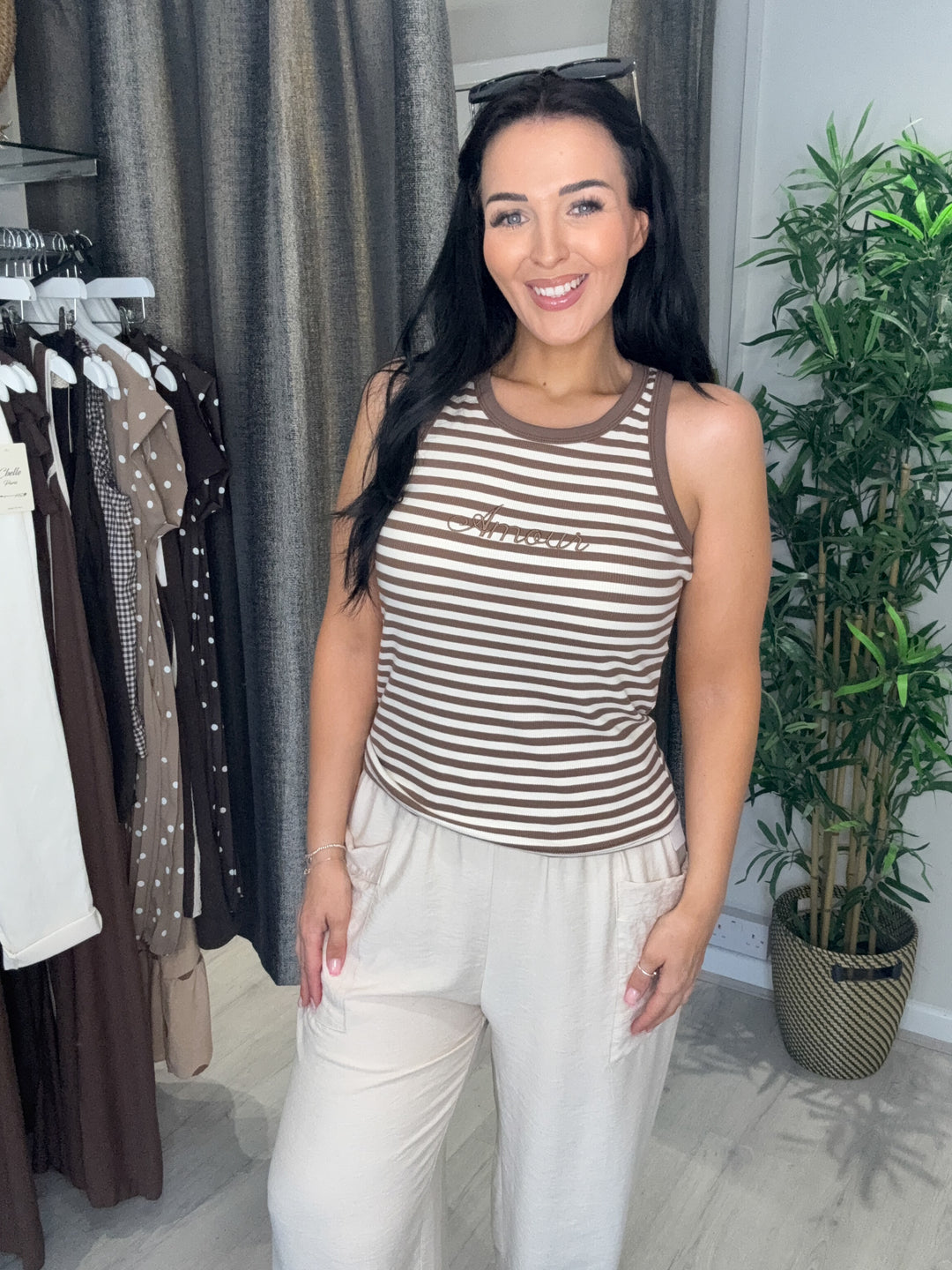 Amour Stripe Top - Mocha/Beige