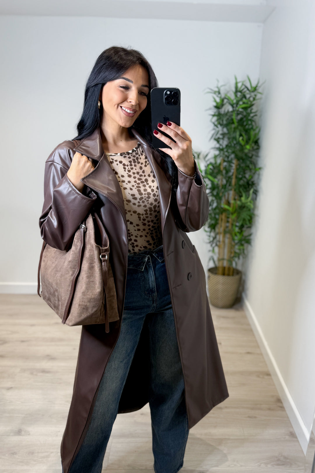 PU Trench Coat - Chocolate
