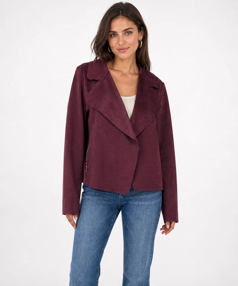 Soft Faux Suede Jacket - Wine