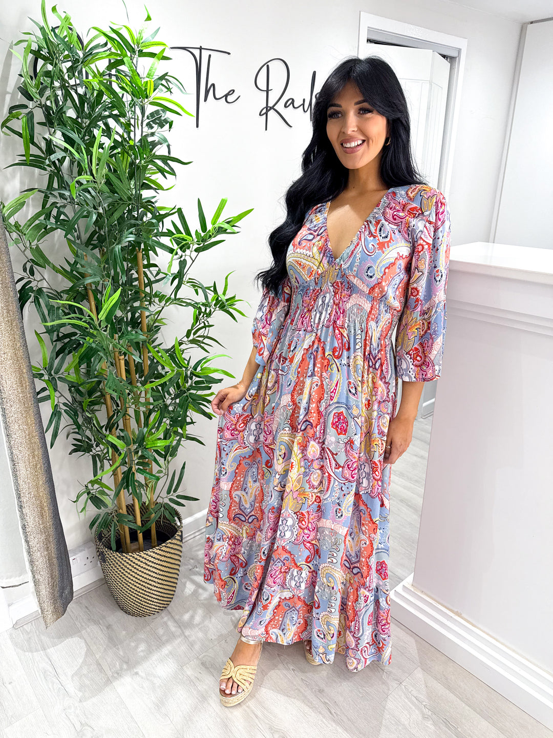 Paisley Shirred Maxi Dress