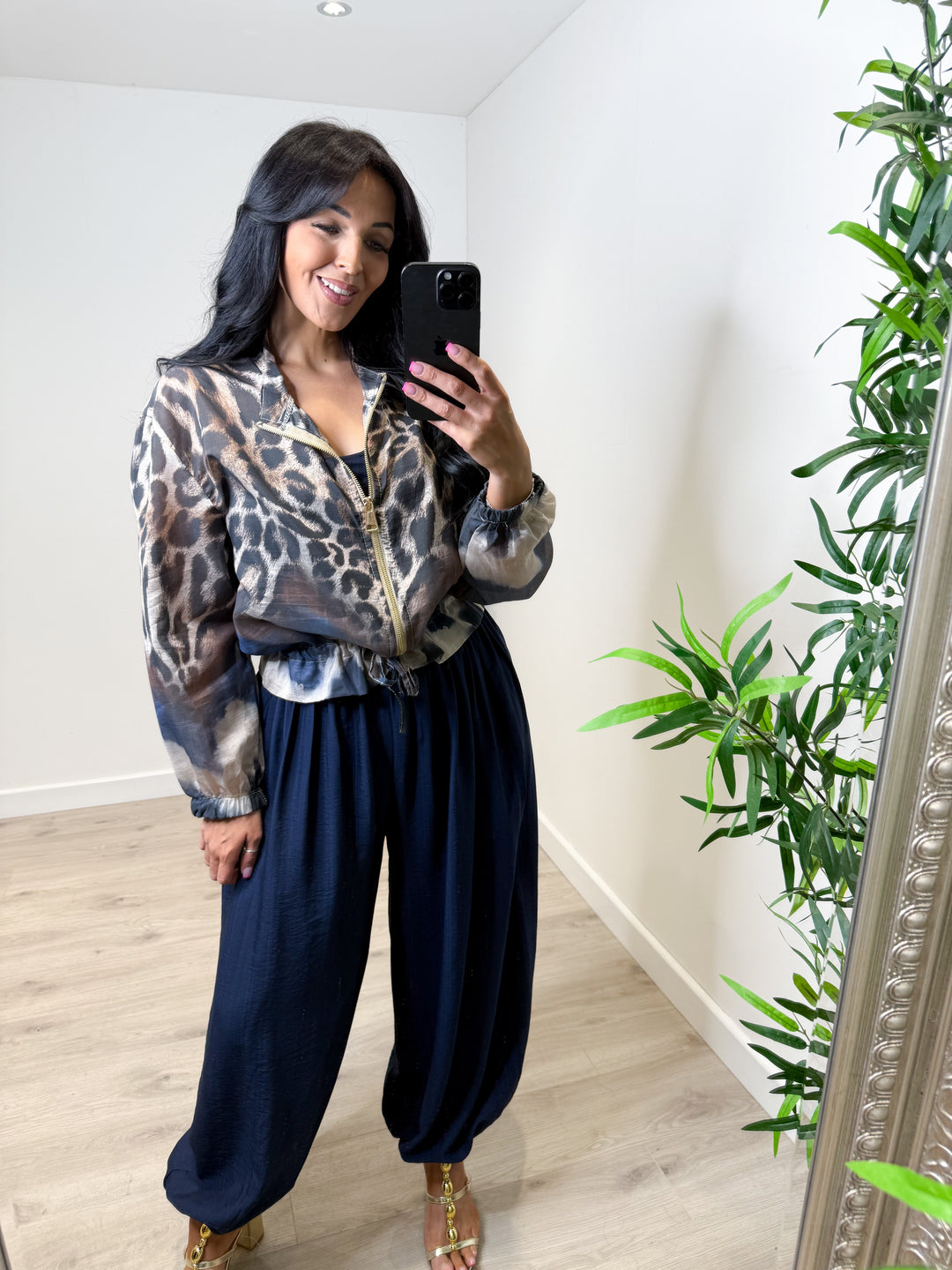 Leopard Bomber Jacket - Navy
