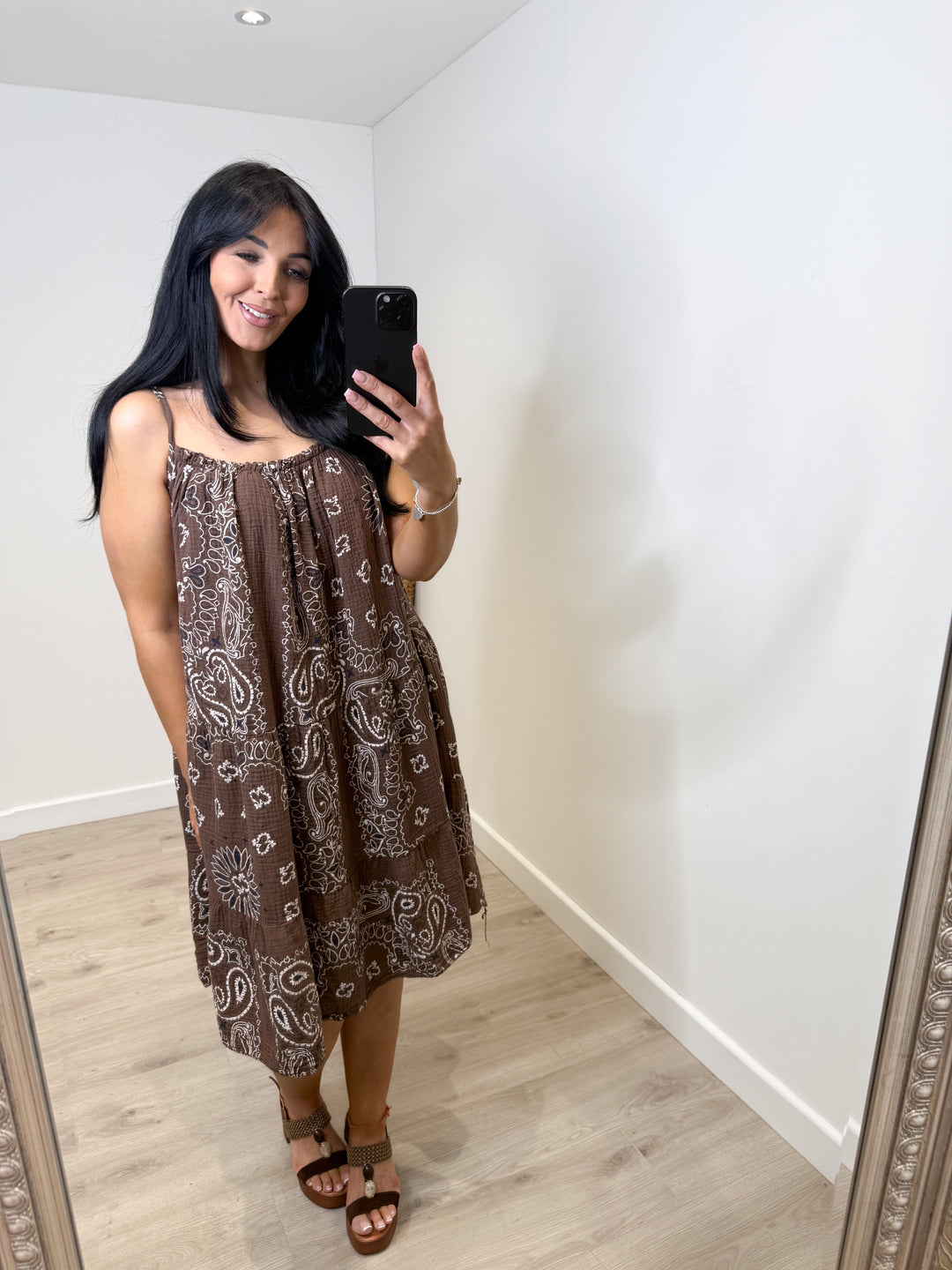 Bandanna Cheesecloth Sundress - Chocolate