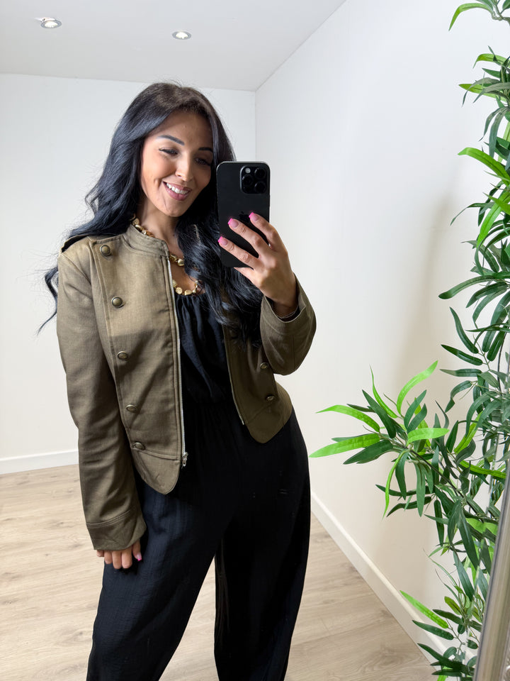 Zoey Military Jacket - Khaki Green
