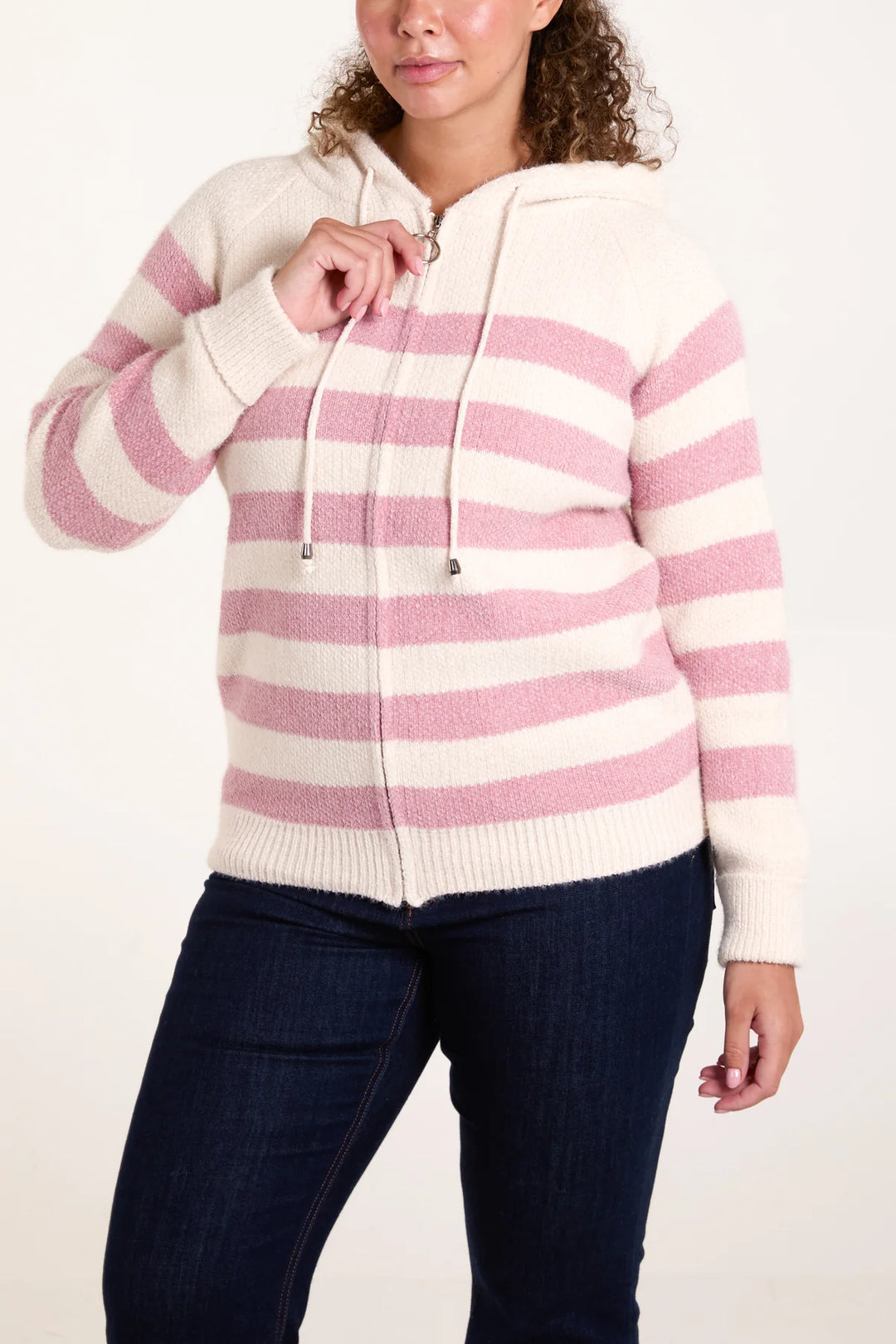 Striped Zip Hoodie - Pink
