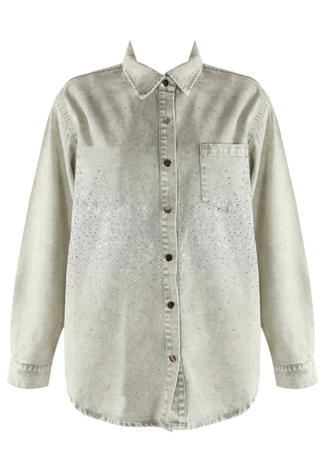 Diamanté Denim Jacket - Grey