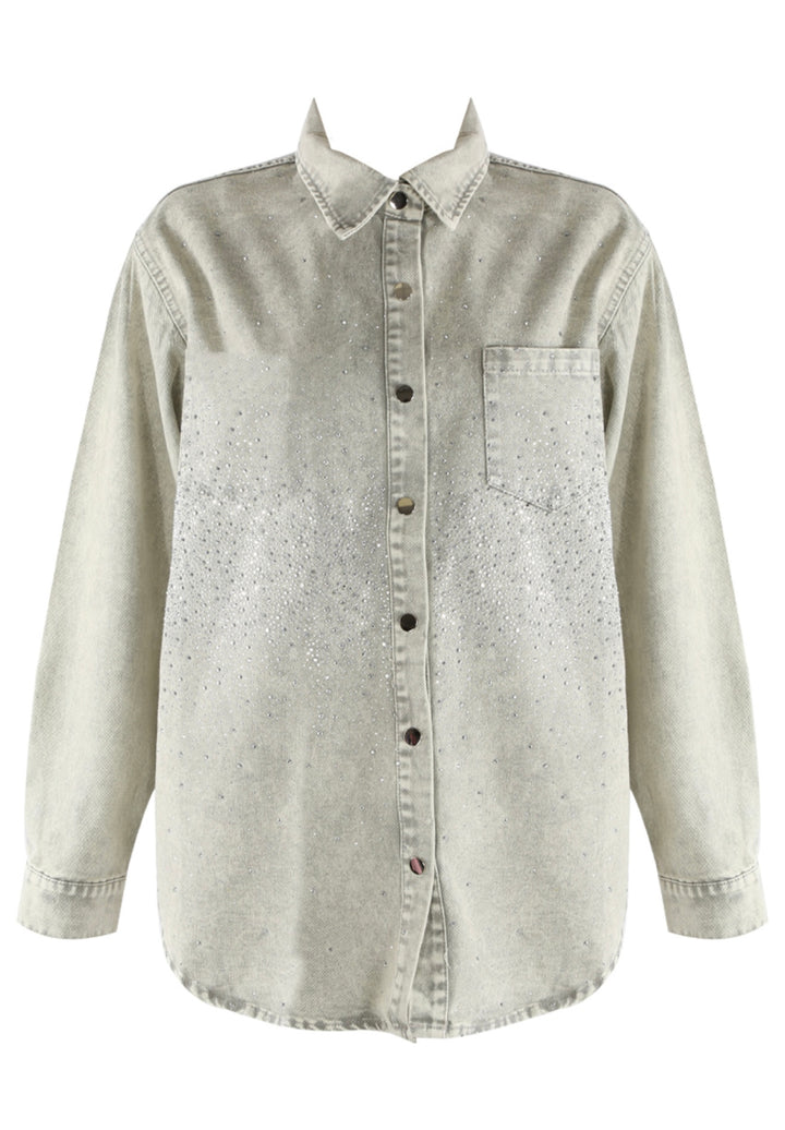 Diamanté Denim Jacket - Grey