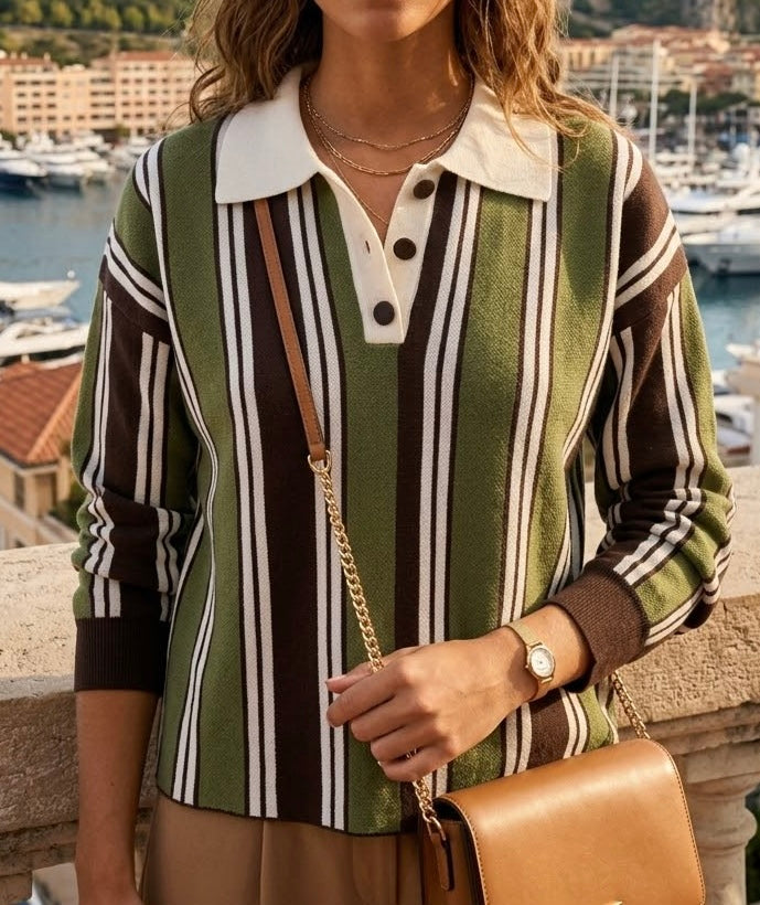 Emerald Stripe Top - Chocolate/Lime