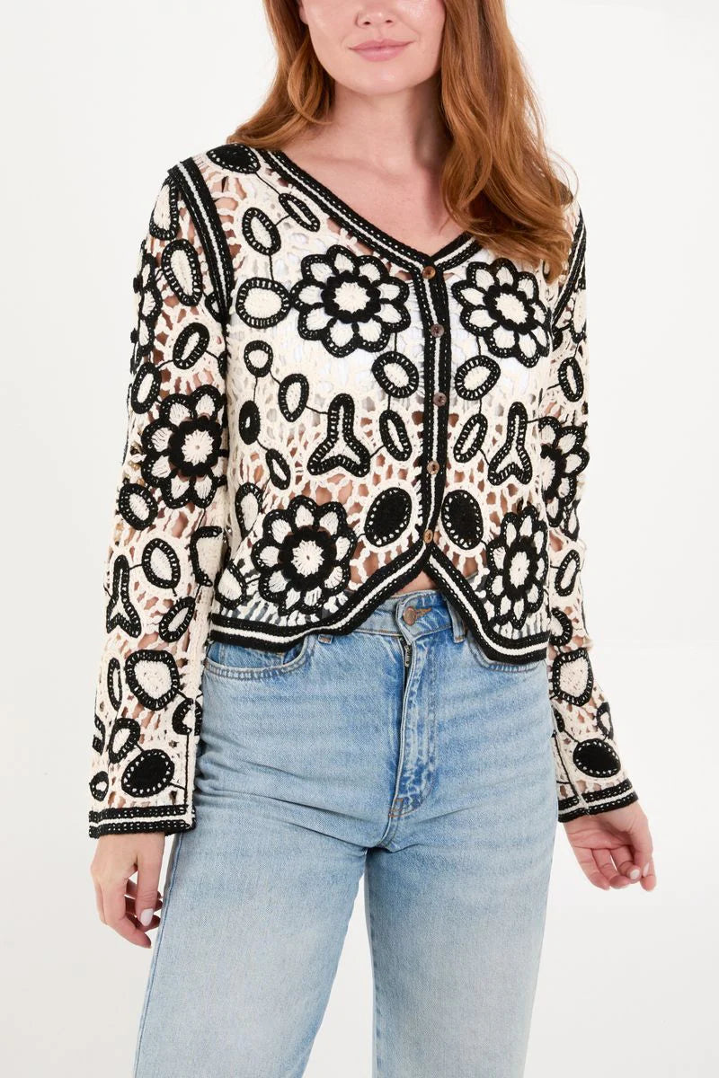 Jorja Crochet Jacket - Black/Beige