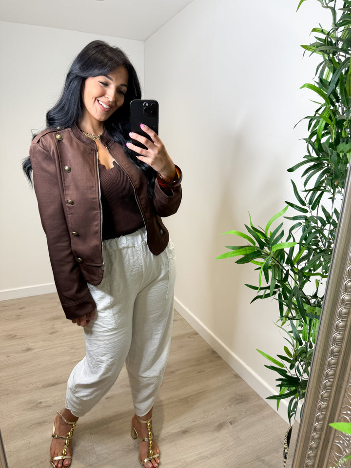 Zoey Military Jacket - Chocolate