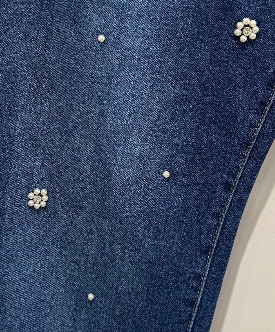 G Smack Dark Wash Pearl Detail Mom Jeans