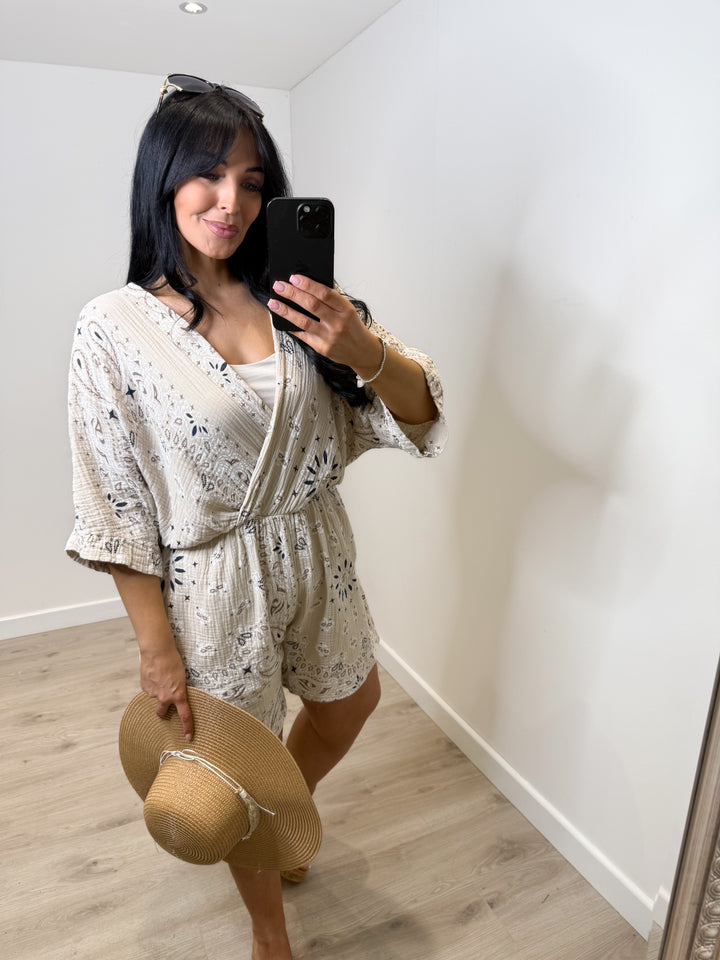 Bandanna Print Playsuit - Beige