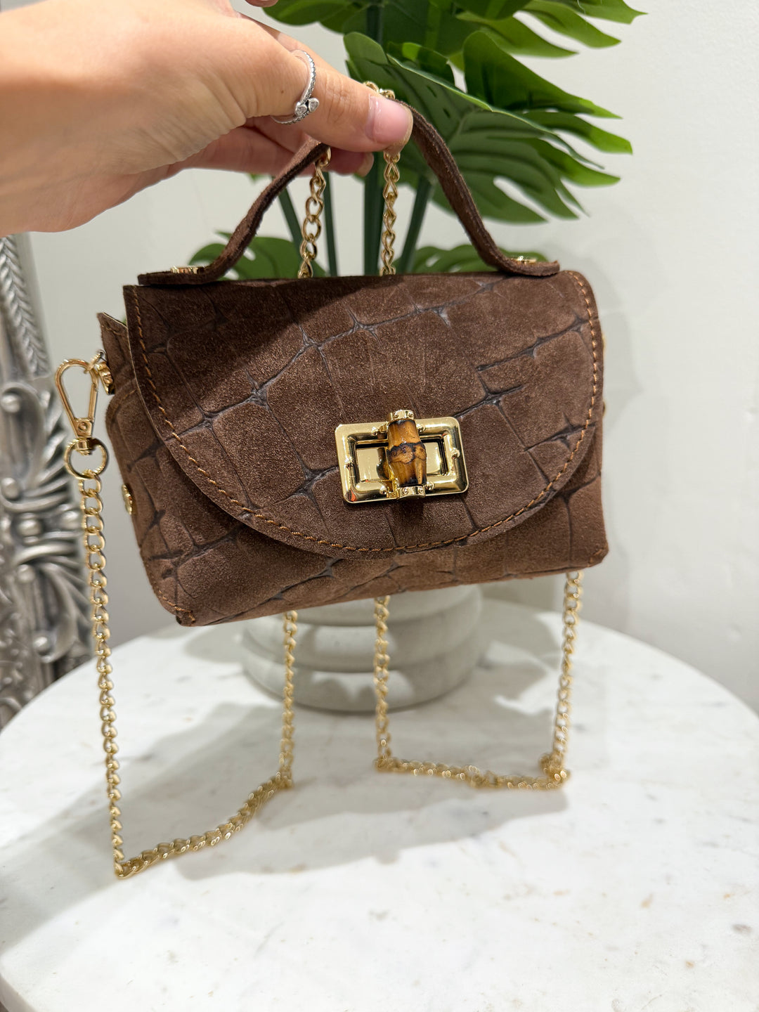 Croc Leather Bag - Light Chocolate