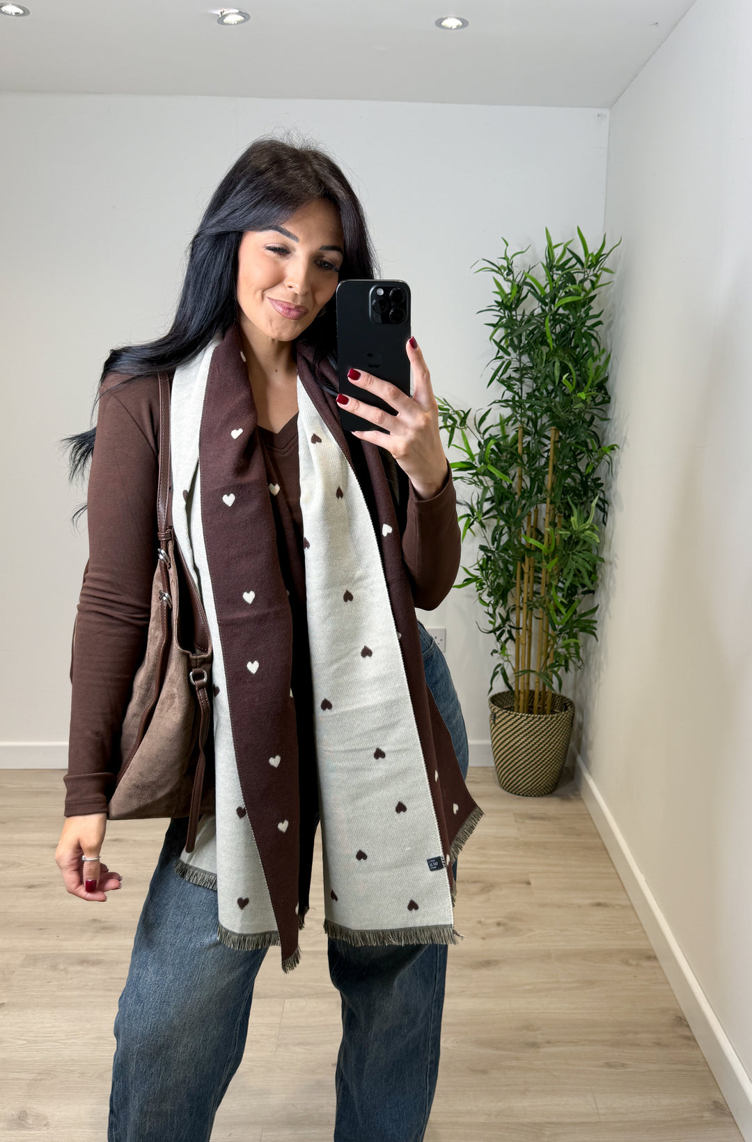 Heart Reversible Scarf - Chocolate/Beige