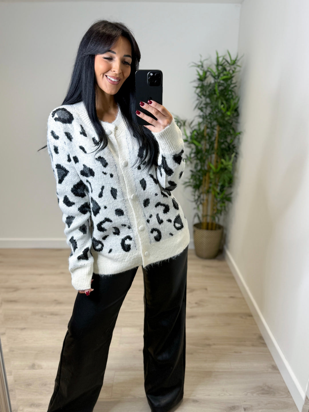 Ellis Leopard Cardigan - White