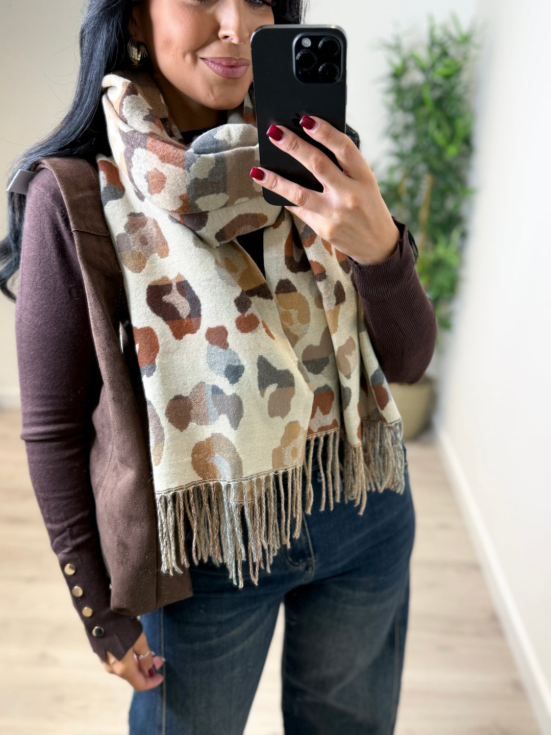 Leopard Multicolour Scarf - Beige