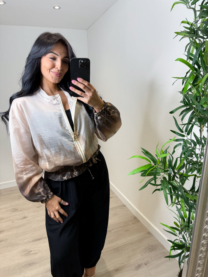Leopard Ombré Bomber Jacket - Beige