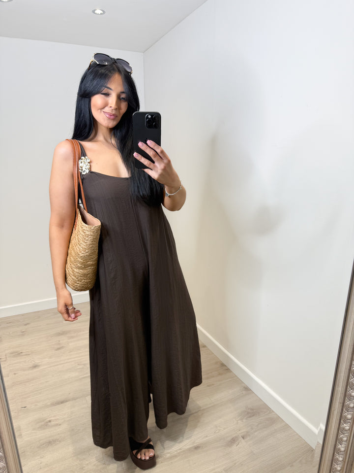 Wide Leg Jumpsuit - Chocolate