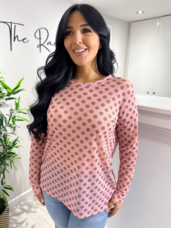 Polka dot Mesh Top - Pink/Mocha