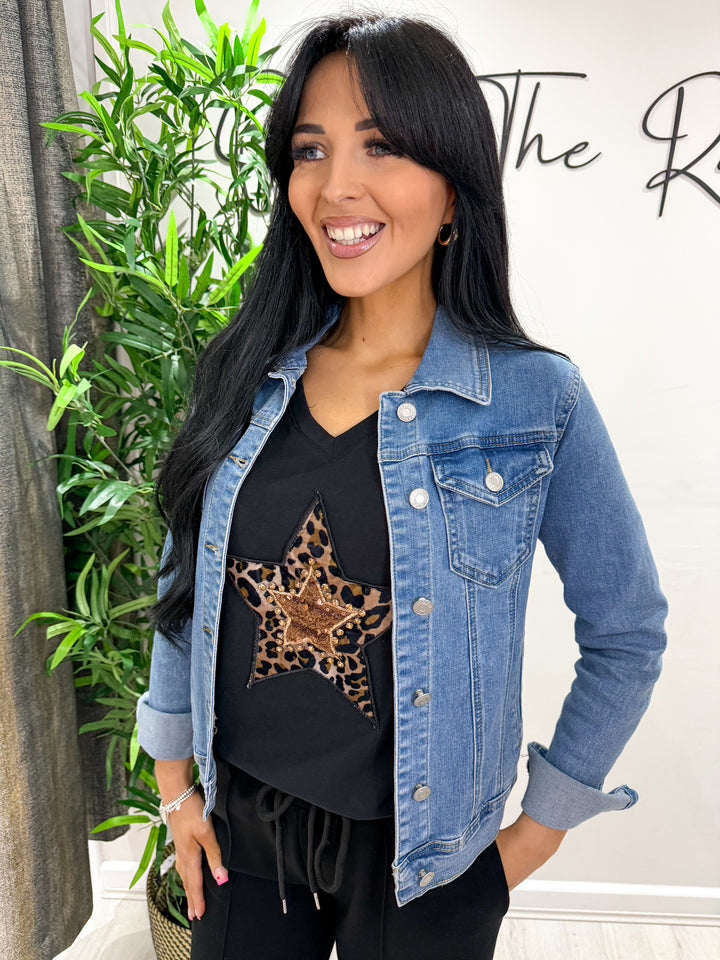 Leopard Star Top - Black