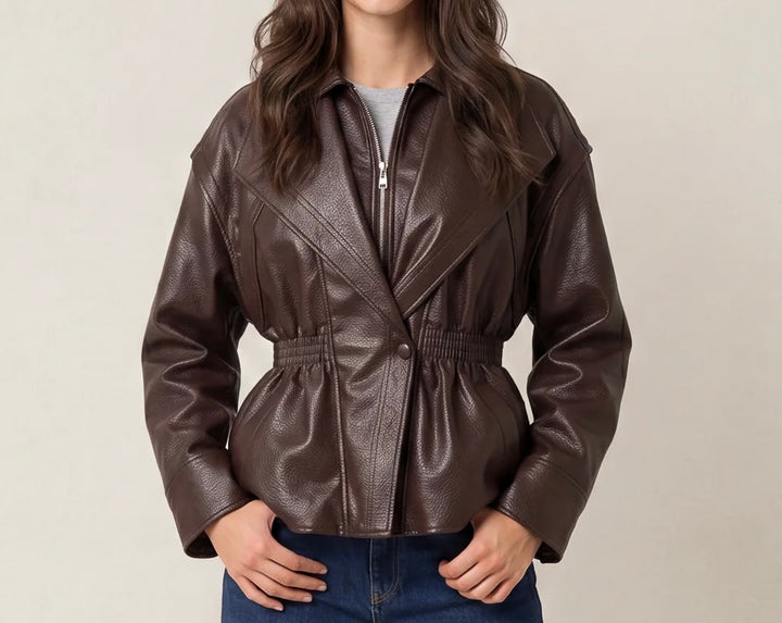 PU Elasticated Waist Jacket - Coffee