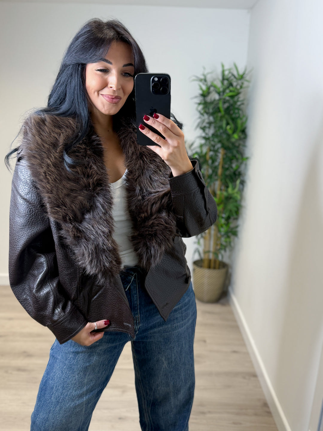 Mason Faux Fur Jacket - Coffee