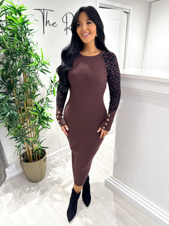 Violet Leopard Dress - Chocolate