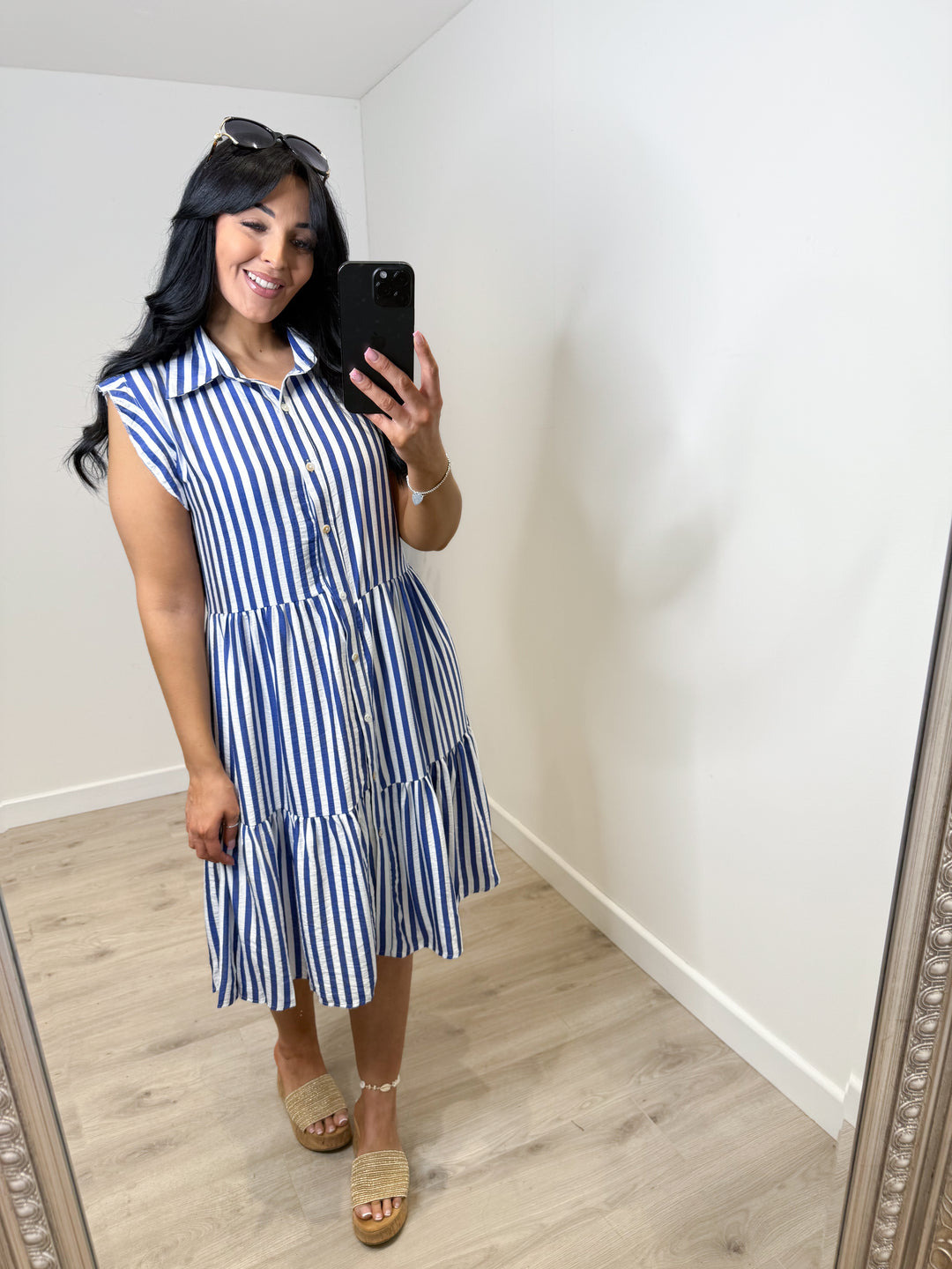 Stripe Smock Dress - Deep Blue