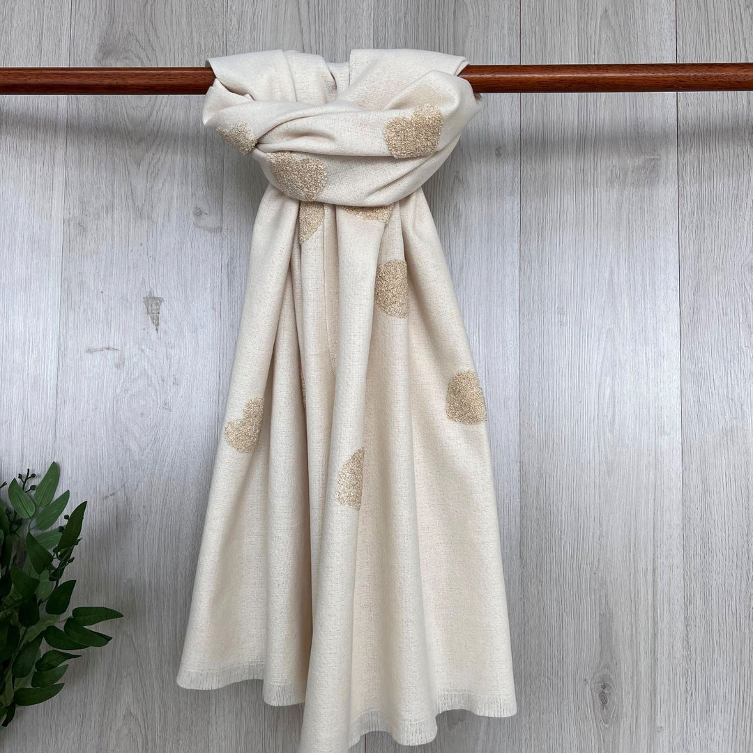 Embossed Heart Scarf - Beige
