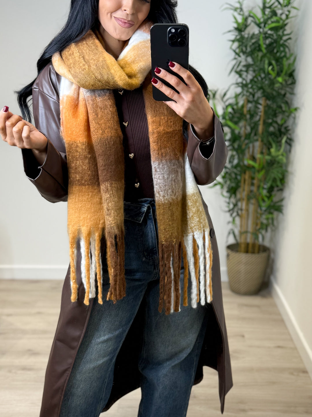 Pumpkin Checked Wool Scarf