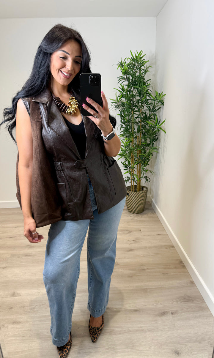 PU Waistcoat - Chocolate