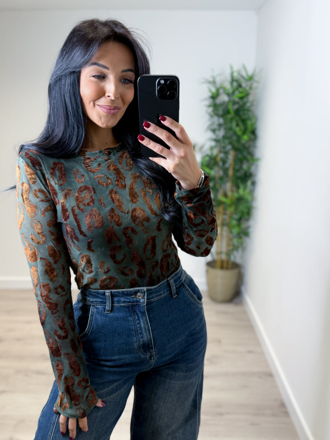 Anya Leopard Top - Khaki Green