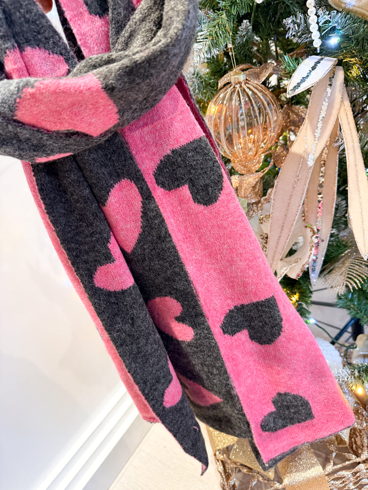 Reversible Heart Scarf - Pink/Grey