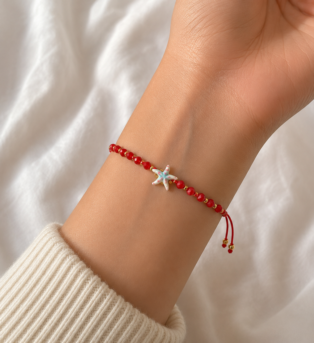 Starfish Beaded Bracelet - Red