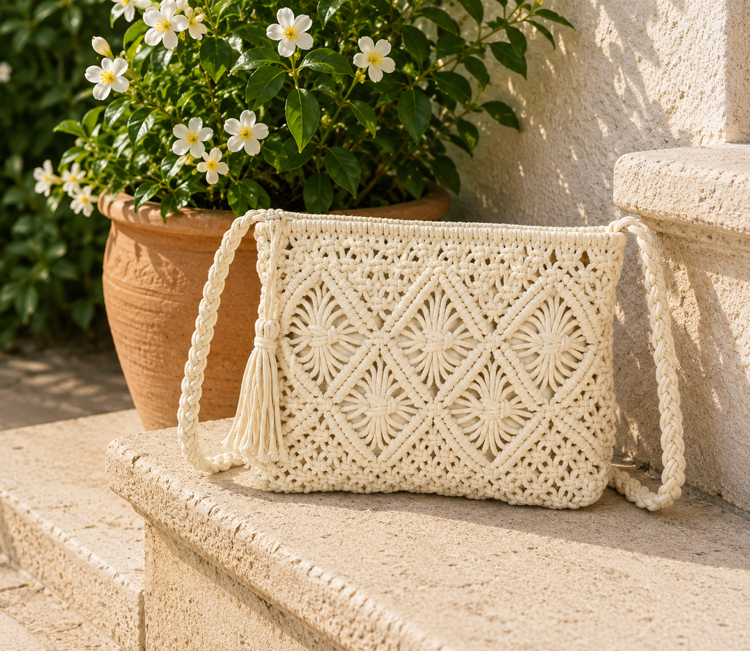 The Crochet Crossover Bag - Beige