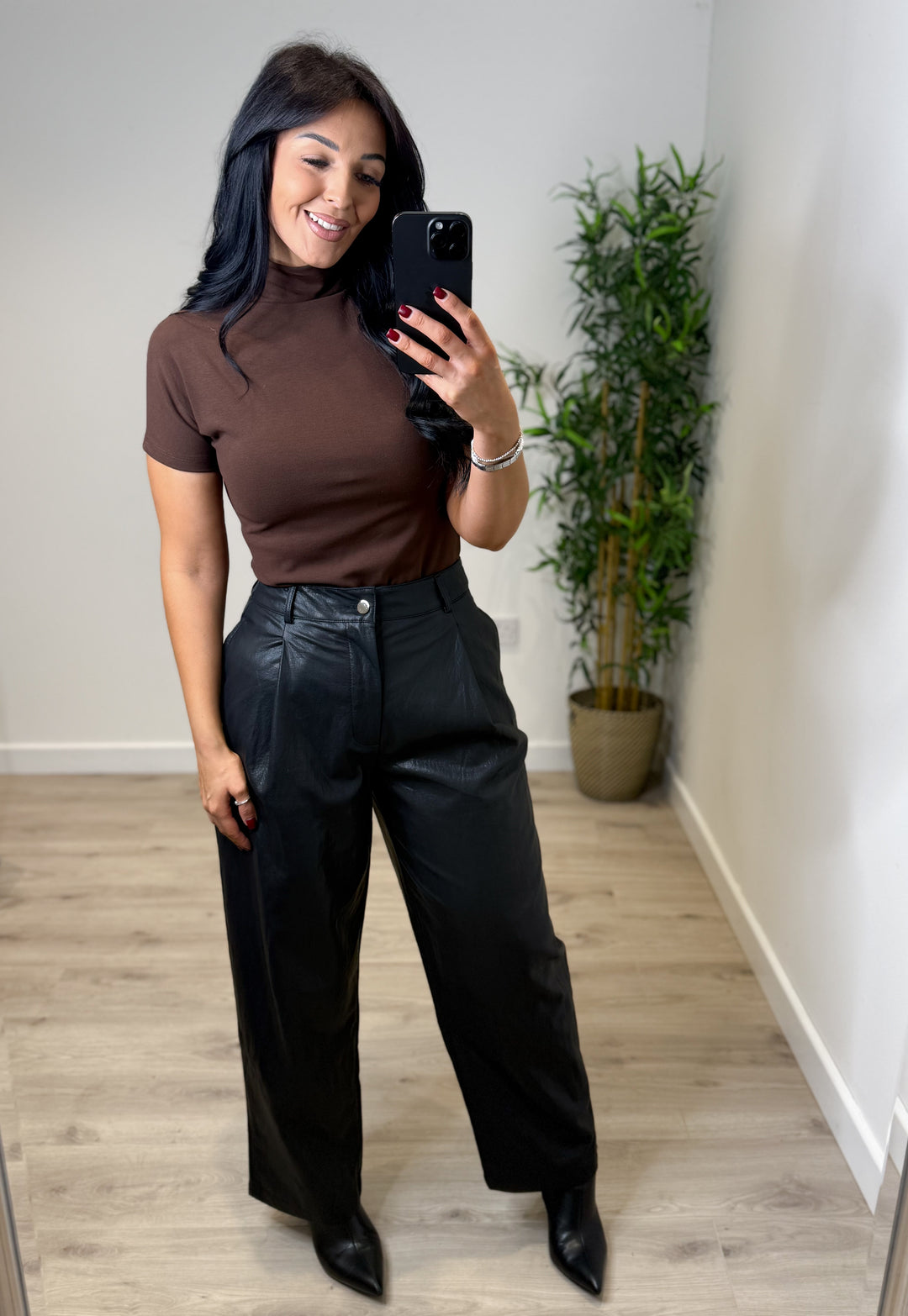 PU Black Barrel Trousers