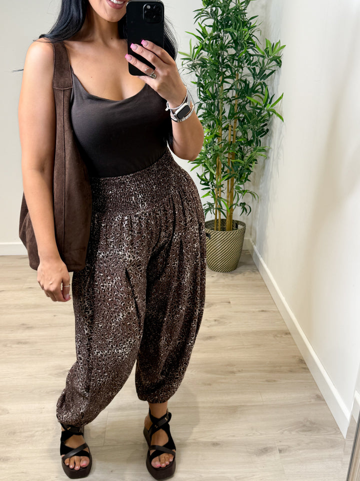 Estelle Leopard Balloon Trousers - Chocolate