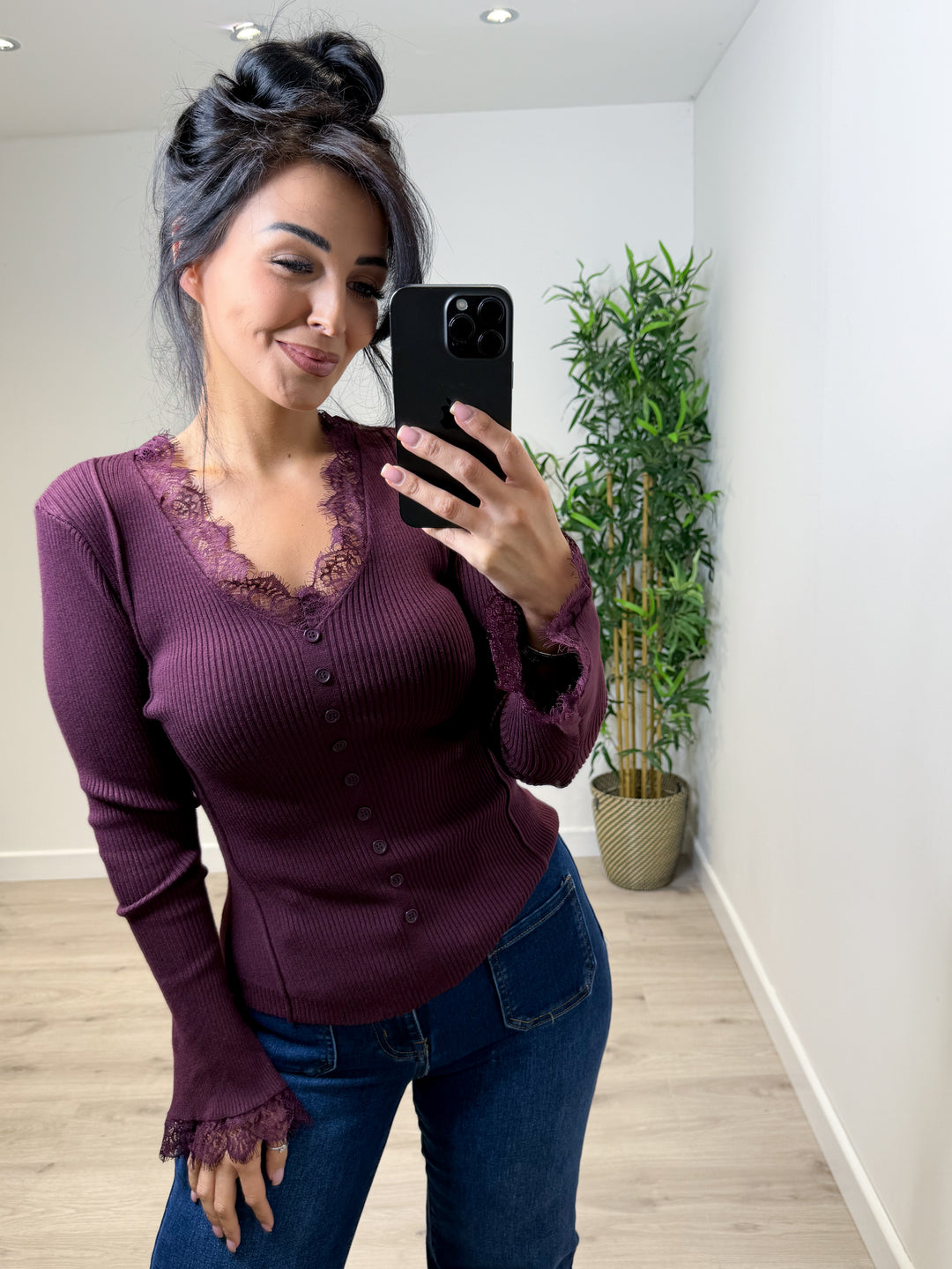 Lace Trim Top - Wine