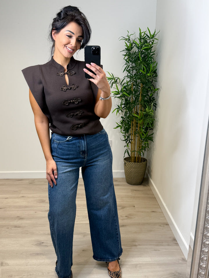 Verity Military Top - Chocolate