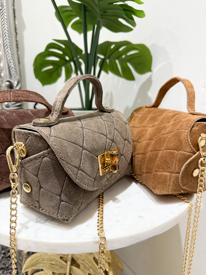 Croc Leather Bag - Dark Chocolate