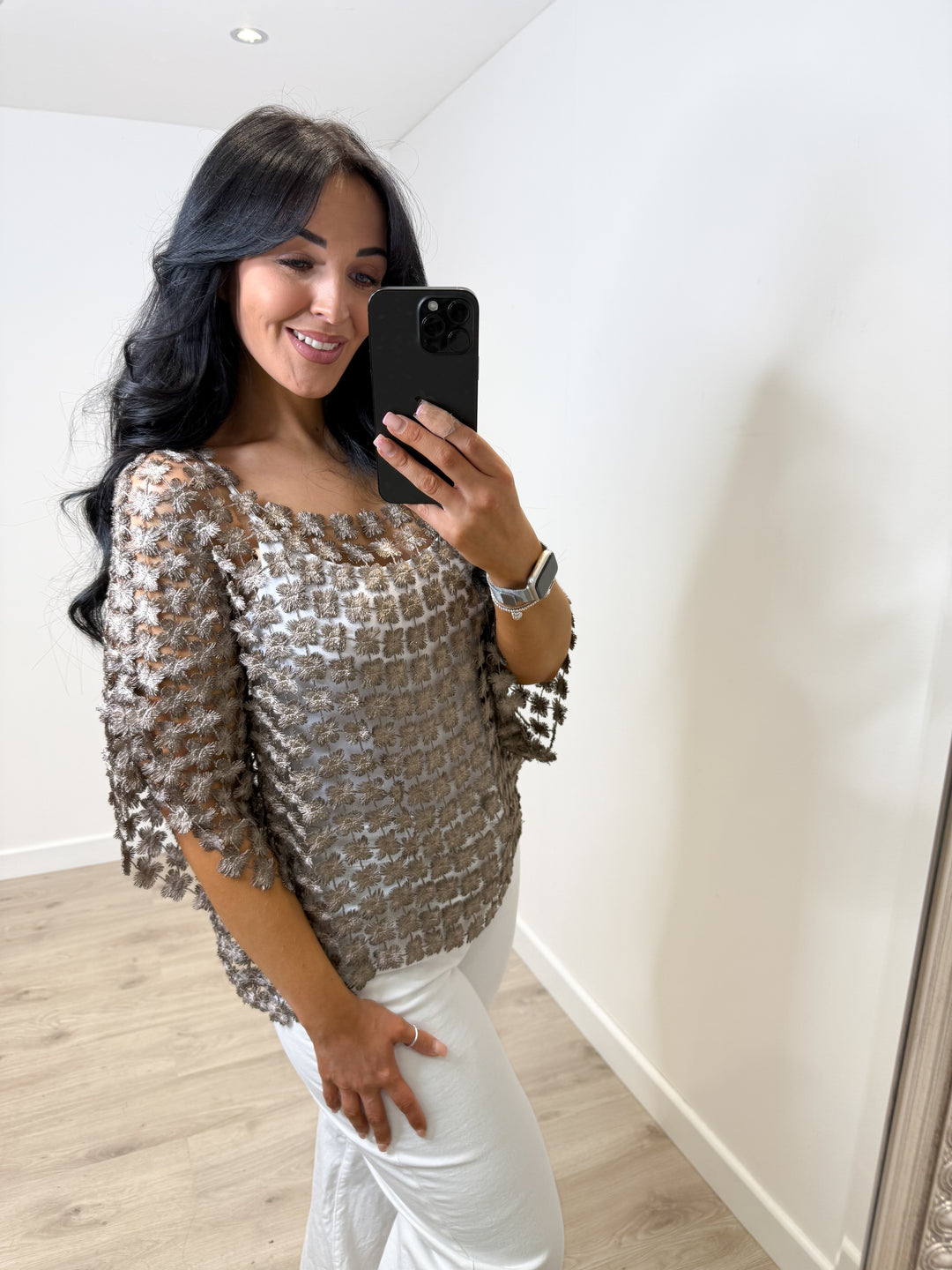 Daisy Metallic Top - Chocolate